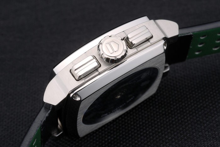Tag Heuer Monaco Black-Green Perforated Leather Strap White Dial 80306